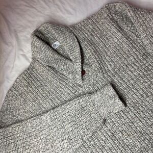 Vintage Woolmark Mens XL 100% Pure Wool Shawl Collar Chunky Knit Sweater Grey